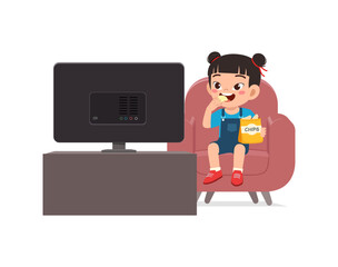 little kid watching television and feel happy