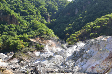 噴煙を上げる登別地獄谷