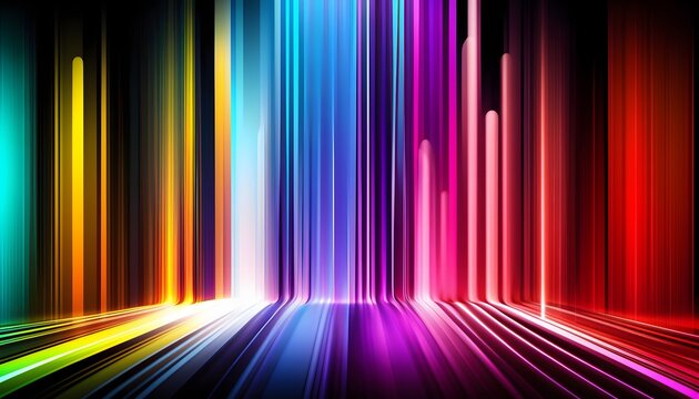 Abstract vertical line background with rainbow colorful spectrum. Bright neon rays and glowing lines