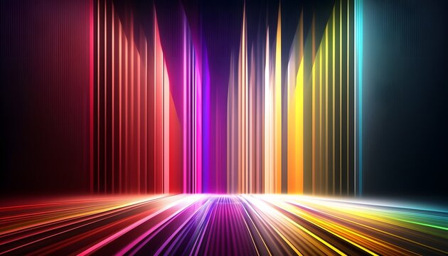 Abstract vertical line background with rainbow colorful spectrum. Bright neon rays and glowing lines