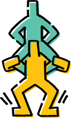 肩車でトレーニングをする2人の棒人間