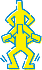 肩車でトレーニングをする2人の棒人間