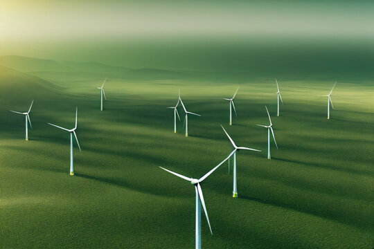 Beautiful Windmill Wind Energy Renewable Power Source Sustainable Clean Energy in Green Hills Made with Generative AI
