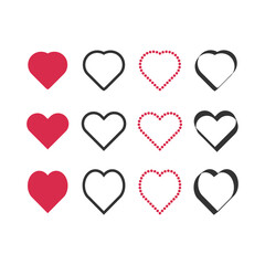 Heart vector. Set of hearts icon Red and Black Outline on white background. Romantic illustration elements for Love or Valentine's Day.