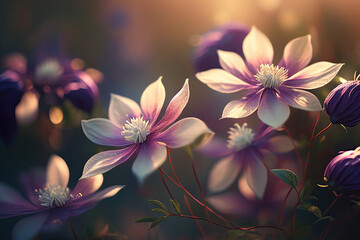 Clematis Flowers, Illustration, Generative AI