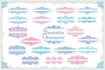 アンティークなレース風飾り罫のセット。水彩風、ベクター素材