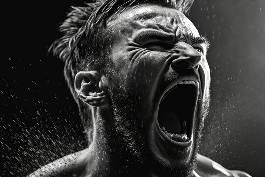 Awe-Inspiring Close-Up of a Passionate Man Shouting, generative ai