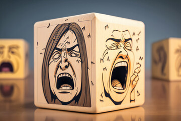 Emotional illustrations brought to life on wooden cubes, generative ai