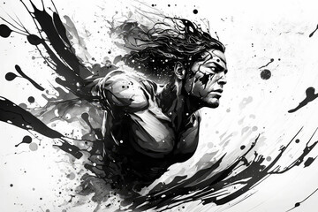 Flowing ink illustrations capturing the essence of determination and motivation, generative ai