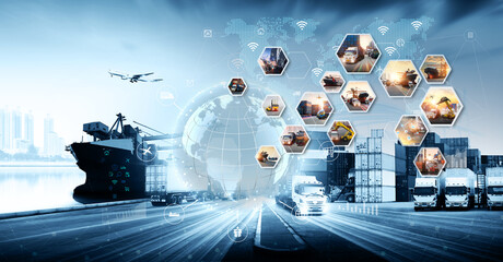 Business logistic import export and transport concept, Transportation and logistic network...