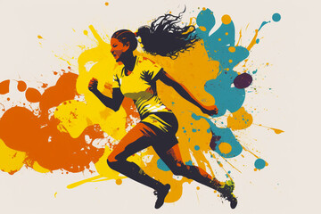 Plakat soccer player woman silhouette on colored background