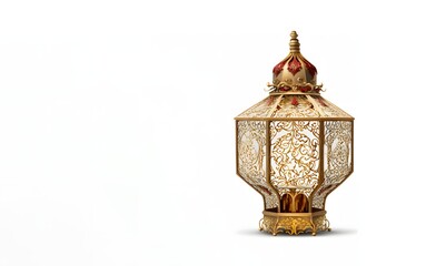 red and gold lantern, ornamental front view lantern isolated on white background