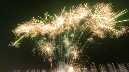 Beautiful colorful fireworks in the night sky with celebration on black background. new year holiday concept