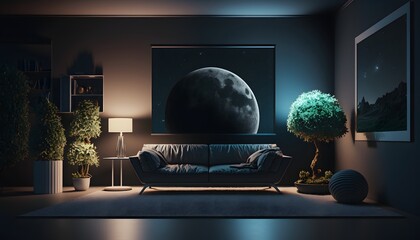 dark environment modern living room with sofa