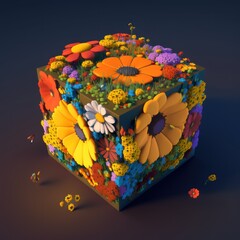 square flower bouquet in minecraft 3d cube shape miniature GENERATIVE AI
