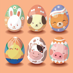 Easter eggs with cute animal patterns