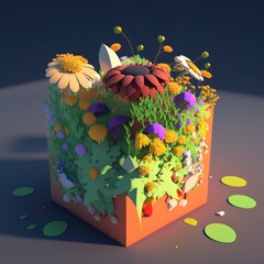 square flower bouquet in minecraft 3d cube shape miniature GENERATIVE AI