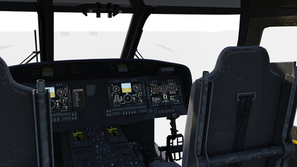 オンラインミーティング用背景 テレビ会議背景用 ZOOM会議背景用 CG ヘリコプターのコックピット ミリタリーヘリコプター  軍用ヘリコプター 操縦席 3D Rendered Images 影付き 透過影 半透明影 透過PNG