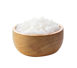 Salt in a wooden bowl isolated on transparen png.