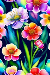 Nemesia flower in a watercolor style with seamless background pattern, created with Generative AI technology