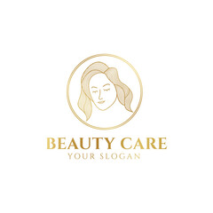 Beauty logo with a beautiful woman in a circle
