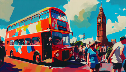 double decker england bus - obrazy, fototapety, plakaty