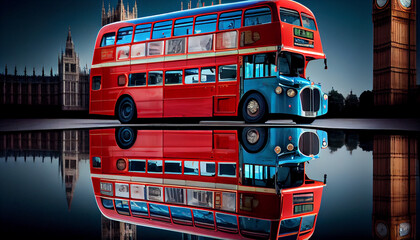 double decker england bus - obrazy, fototapety, plakaty