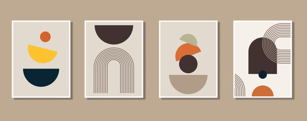 Abstract bohemian drawing for Boho minimalism room and home. Vector set for interior. Hand drawn flat design boho wall art.