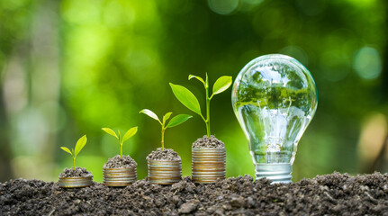 The ground plants grow on coins. The production of renewable energy is essential for the future....