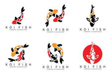 Fototapeta na wymiar Koi Fish Logo Design, Ornamental Fish Vector, Aquarium Ornament Illustration Brand product
