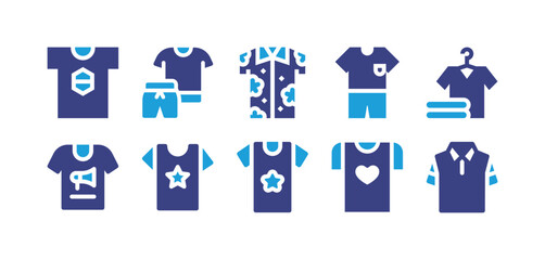 Shirt icon set. Duotone color. Vector illustration. Containing shirt, sport wear, hawaiian shirt, hanger, t shirt, polo shirt