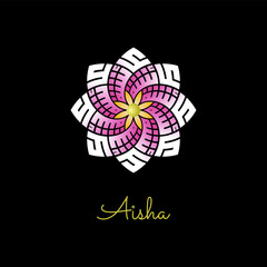 Aisha name in Flower Kufi Arabic Calligraphy Logo Vector Illustration