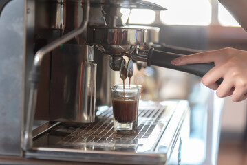 close-up view of professional coffee machine in coffeehouse,espresso machine
