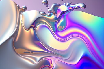 Holographic liquid background. Holograph color texture with foil effect. Halographic iridescent backdrop. Pearlescent gradient for design prints. Rainbow metal. Generative ai