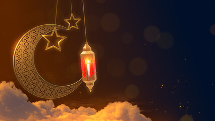 Ramadan Lantern decoration background 3d rendering . - obrazy, fototapety, plakaty
