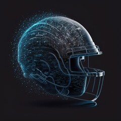 Football helmet. Blue data. Dark Background