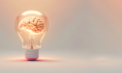 Light Bulb Brain, creative idea and brainstorming concept. Generative AI.