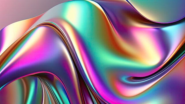 Holographic liquid background. Holograph color texture with foil effect. Halographic iridescent backdrop. Pearlescent gradient for design prints. Rainbow metal. Generative ai illustration