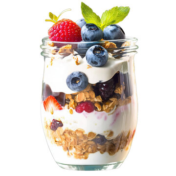 Yogurt With Mix Berry, Stawberry And Granola, American Breakfast, Food, Watercolor Mockup - Generative AI