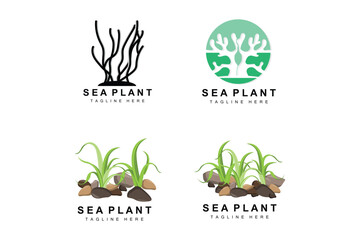 Seaweed Logo, Sea Plants Vector Design, Grocery And Nature Protection