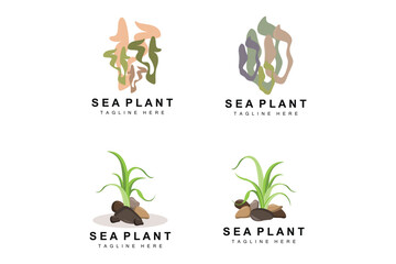 Fototapeta na wymiar Seaweed Logo, Sea Plants Vector Design, Grocery And Nature Protection