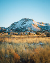 View of a snow-covered Magdalena Peak, Magdalena, New Mexico