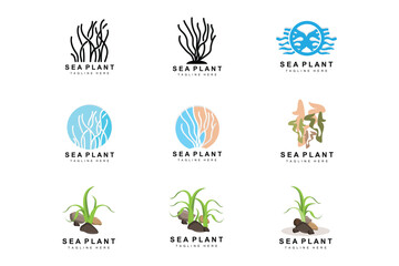Seaweed Logo, Sea Plants Vector Design, Grocery And Nature Protection