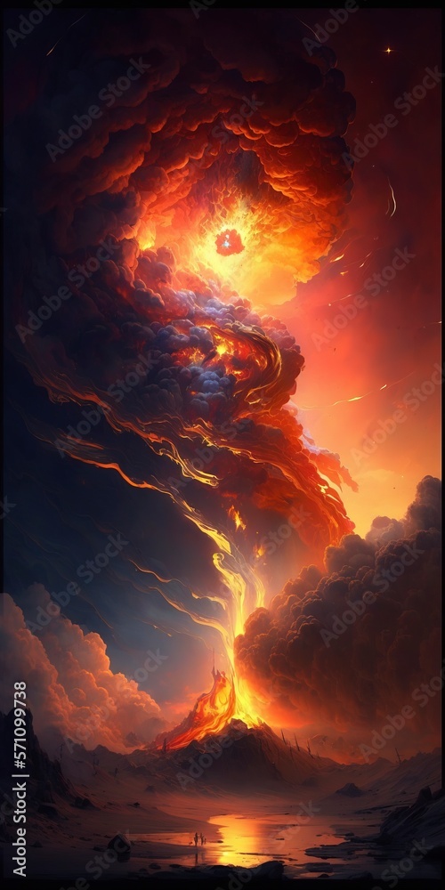 Wall mural fire from celestial clouds with generative ai
