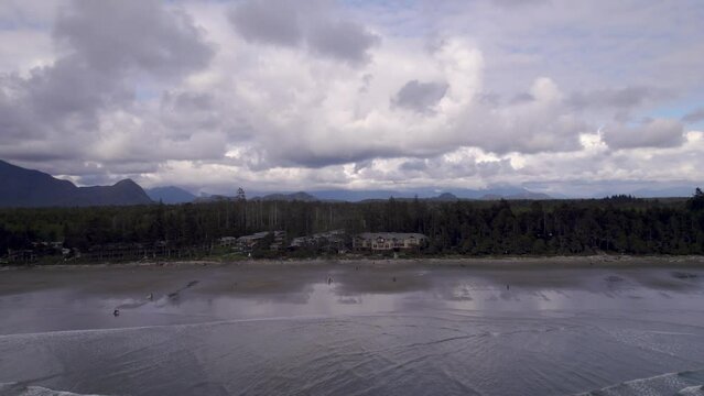 aerial view of stunning natural mountains landscape in Tofino district on Vancouver Island, Canada's west coast