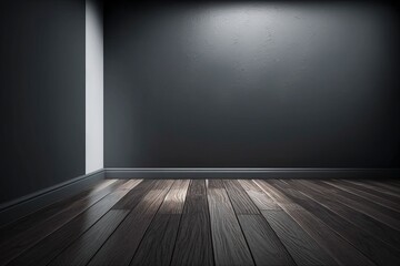 Wooden floor and dark plaster wall background with Generative AI
