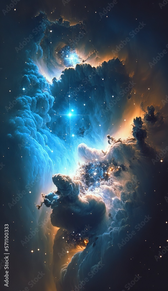 Poster colourful nebula full of stars with generative ai