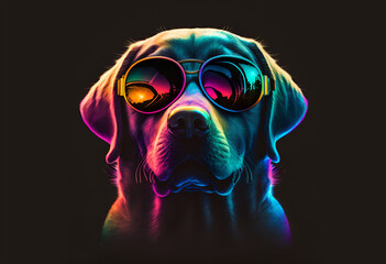 Labrador wearing sunglasses - colorful reflection - obrazy, fototapety, plakaty