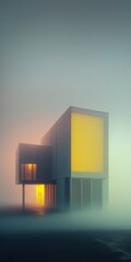 Modern house, fog with Generative AI