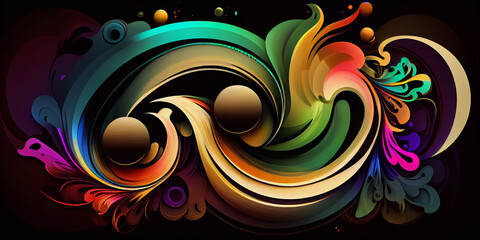 Fototapeta na wymiar Colorful abstract background illustration on black. Generative AI.
